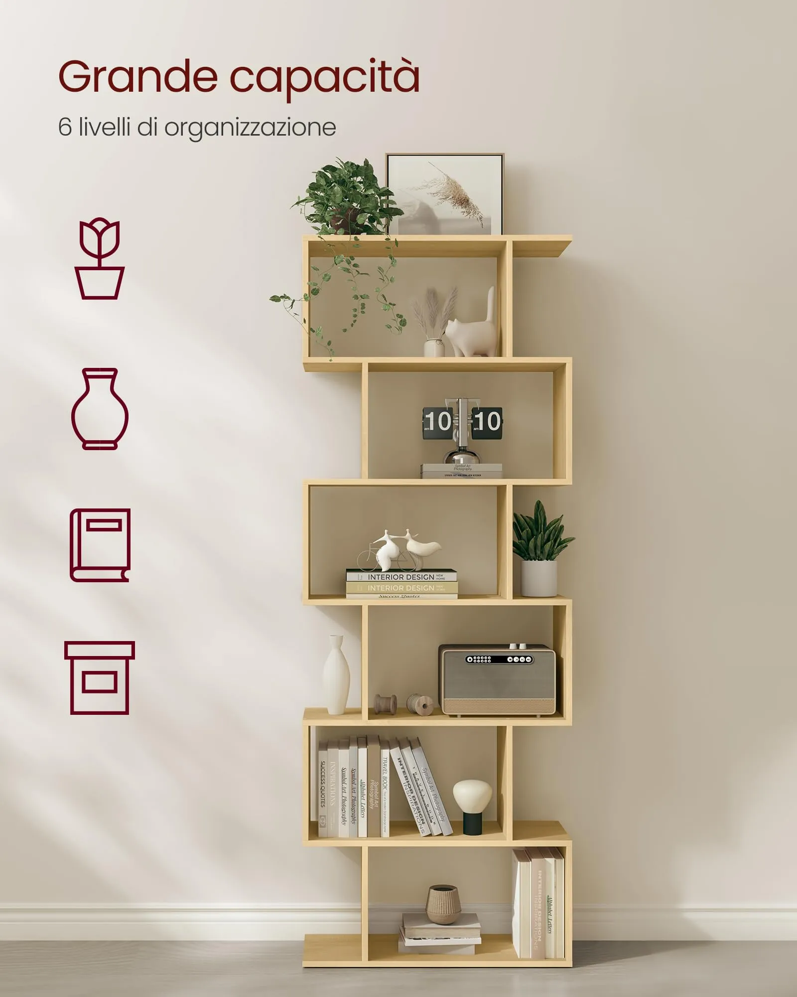 VASAGLE Custos Scaffale a 6 Ripiani, 24 x 70 x 191,6 cm, Rovere Naturale LBC061T70V1 - immagine 3