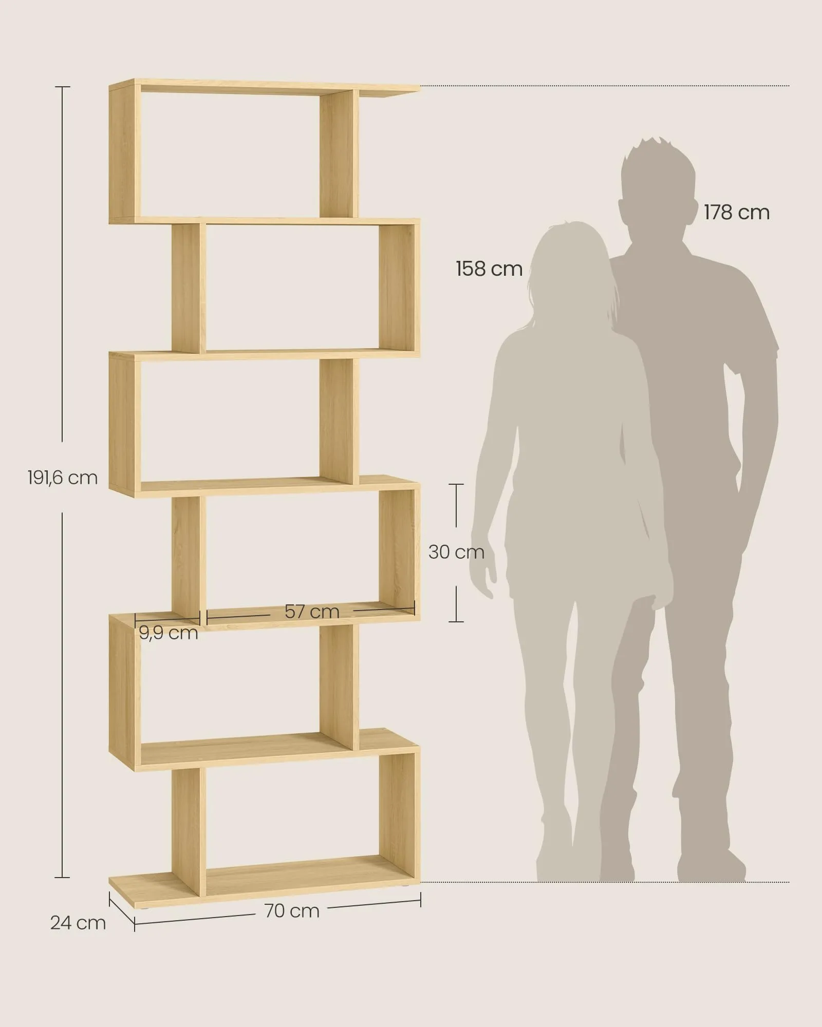 VASAGLE Custos Scaffale a 6 Ripiani, 24 x 70 x 191,6 cm, Rovere Naturale LBC061T70V1 - immagine 7