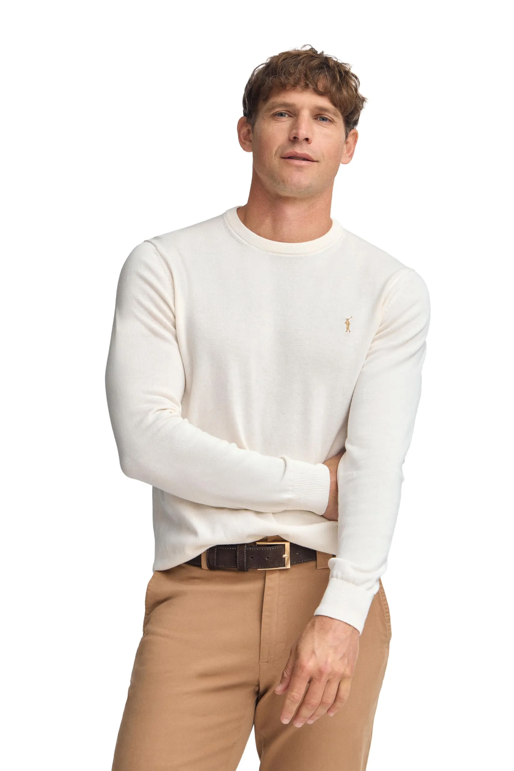 Polo Club Maglione Uomo Basico Marrone 100% Cotone con Logo Ricamato - immagine 1