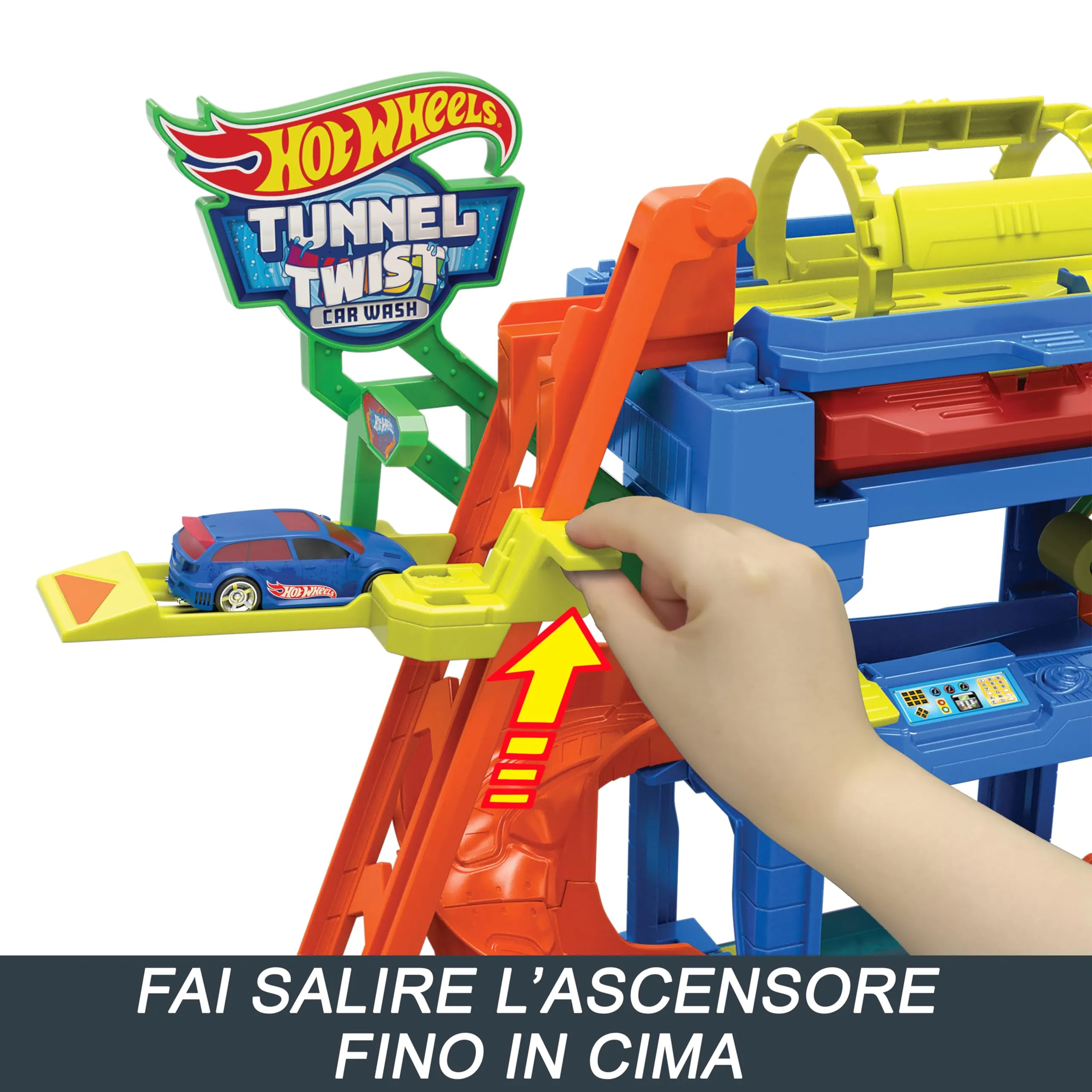 Hot Wheels Let's Race Netflix Autolavaggio con Tunnel Playset con Pista, include 1 veicolo 1:64 cambia-colore, HTN80 - immagine 3