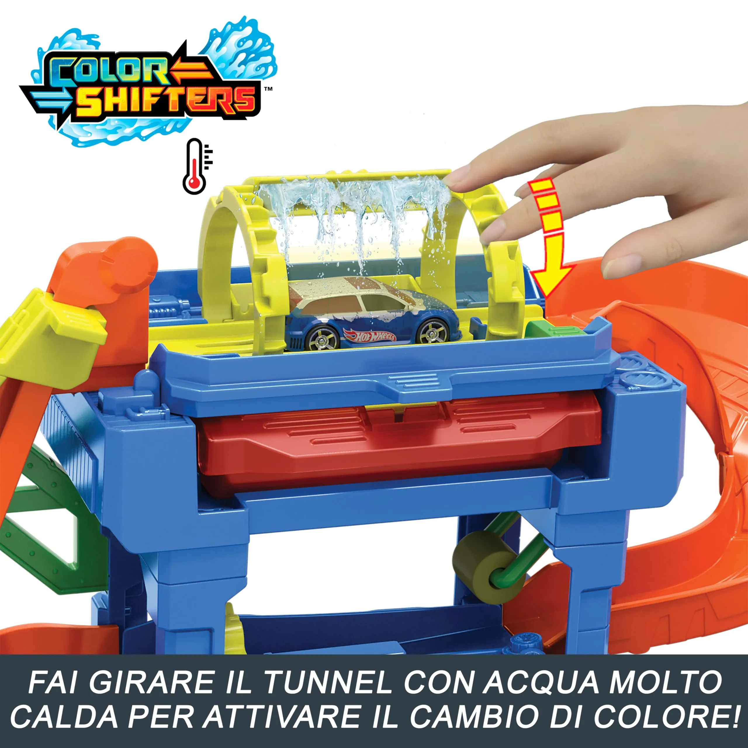 Hot Wheels Let's Race Netflix Autolavaggio con Tunnel Playset con Pista, include 1 veicolo 1:64 cambia-colore, HTN80 - immagine 4