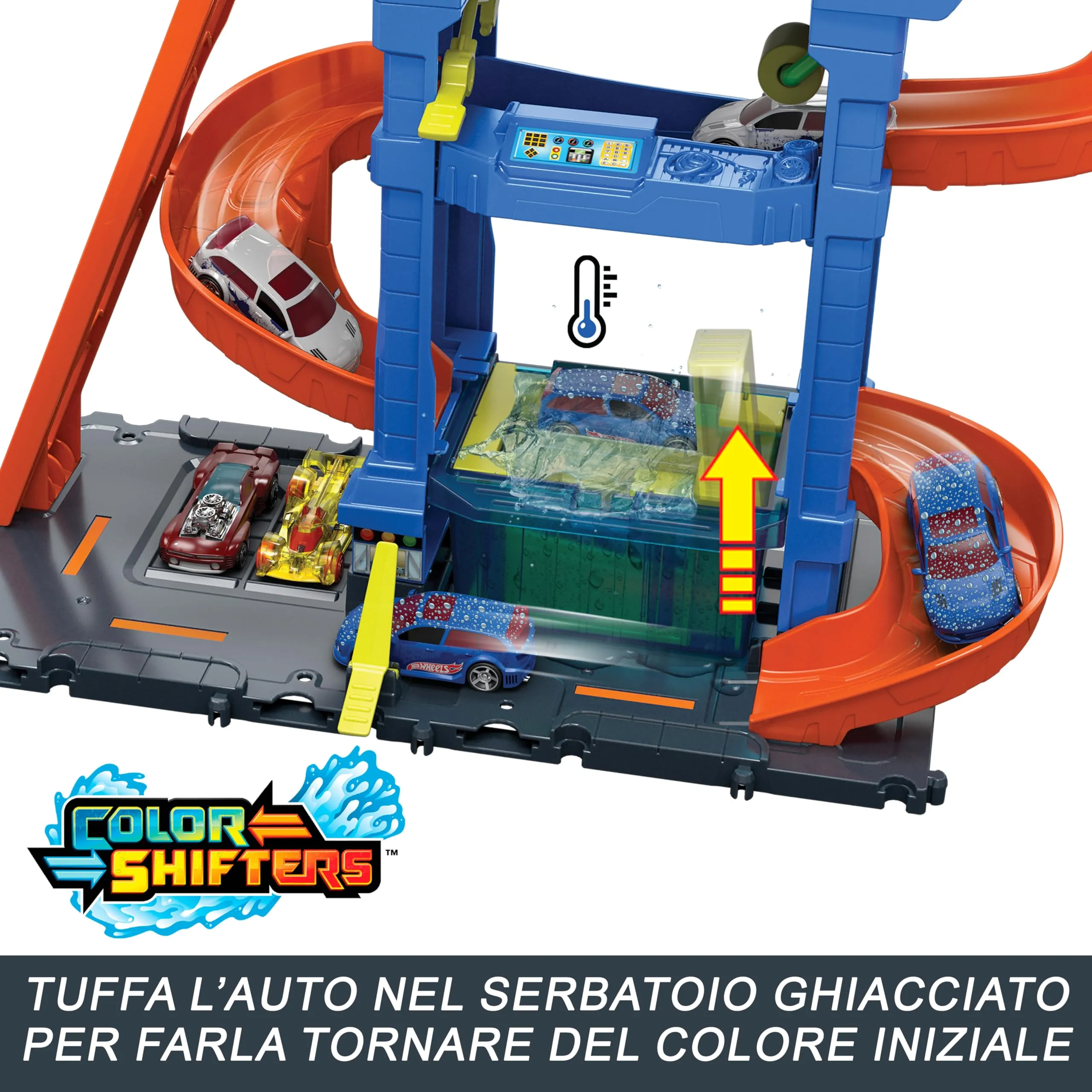 Hot Wheels Let's Race Netflix Autolavaggio con Tunnel Playset con Pista, include 1 veicolo 1:64 cambia-colore, HTN80 - immagine 5