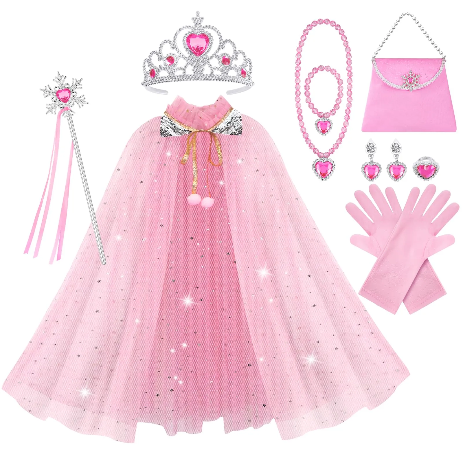 Vicloon Set Mantello da Principessa con Accessori 11 Pezzi, Rosa - immagine 1