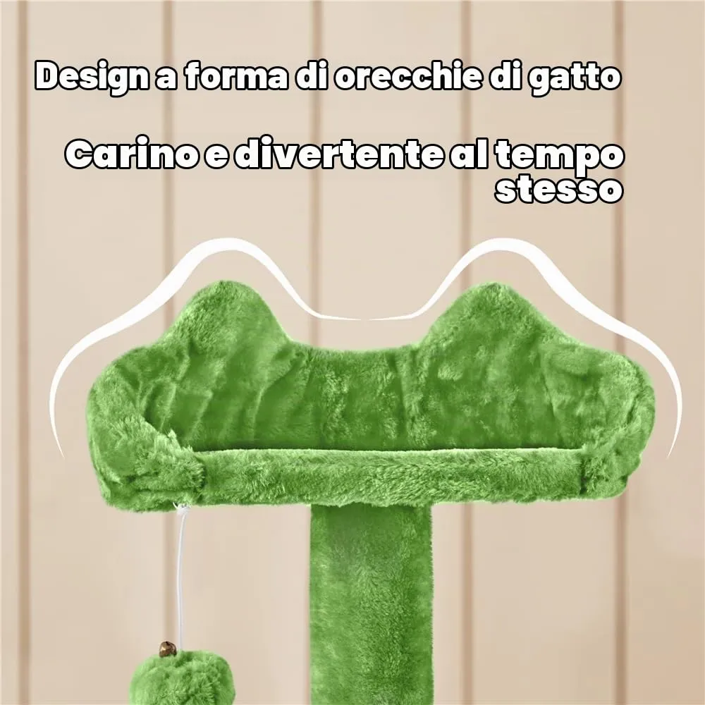 Yaheetech Albero Tiragraffi per Gatti 139 cm, 3 Pali Graffiatoi, 3 Posatoi, 2 Grotte, 2 Pompon in Peluche, Verde - immagine 7