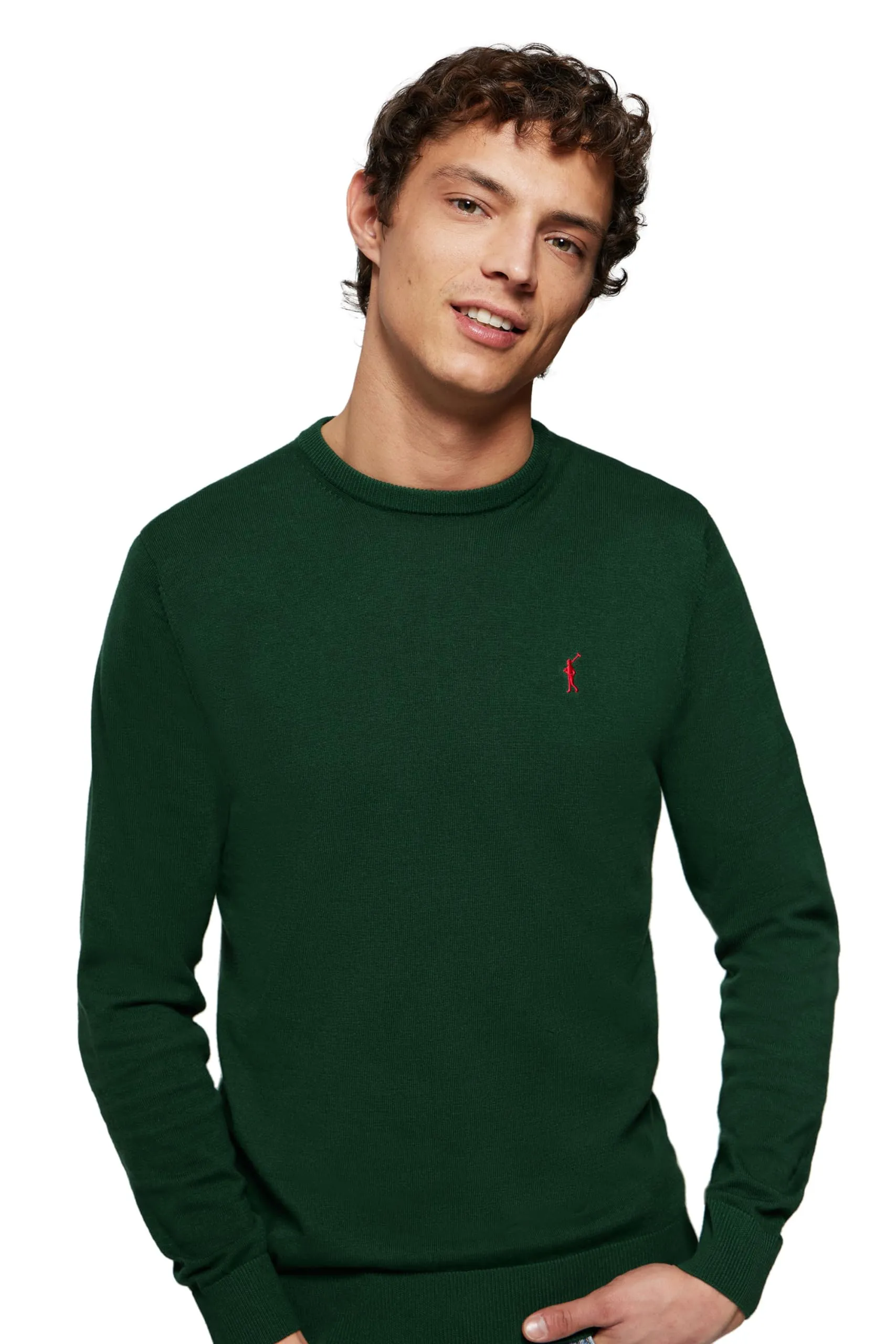 Polo Club Maglione Uomo Basico Verde Bottiglia 100% Cotone con Logo Ricamato - immagine 3