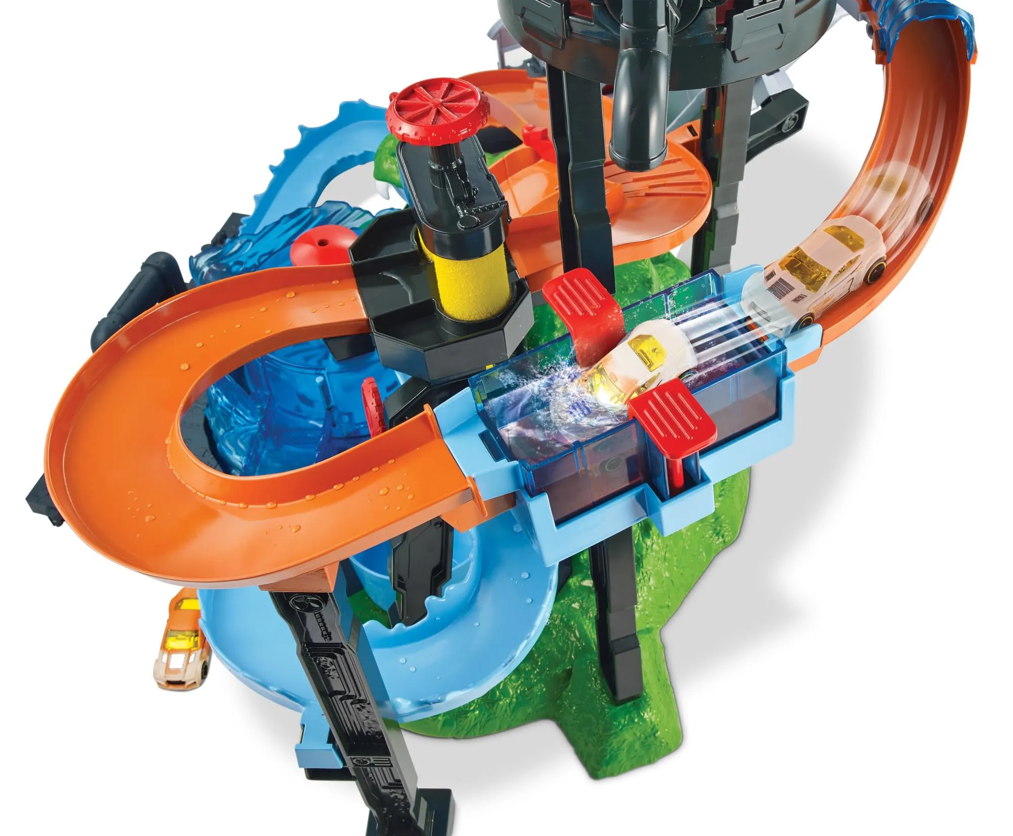 Hot Wheels Mega Autolavaggio Playset con Pista, Coccodrillo, Torre dell'Acqua e Veicolo Cambiacolore, FTB67 - immagine 5