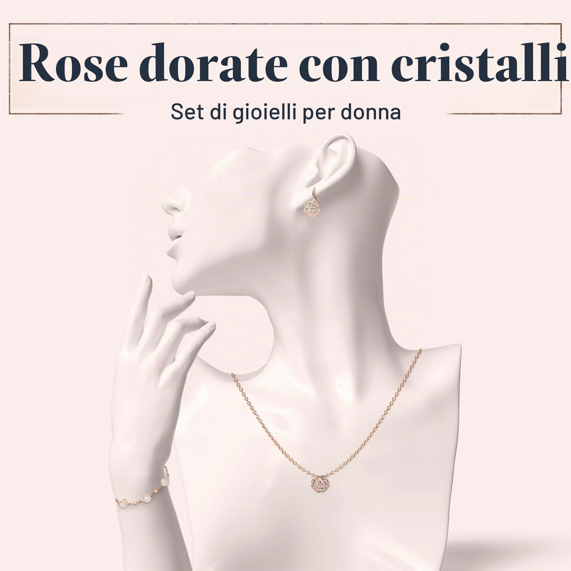 Crystalline Azuria Donna Parure Collana Orecchini e Bracciale Fiori Rose Cristalli 18ct Placcato Oro Rosa - immagine 2