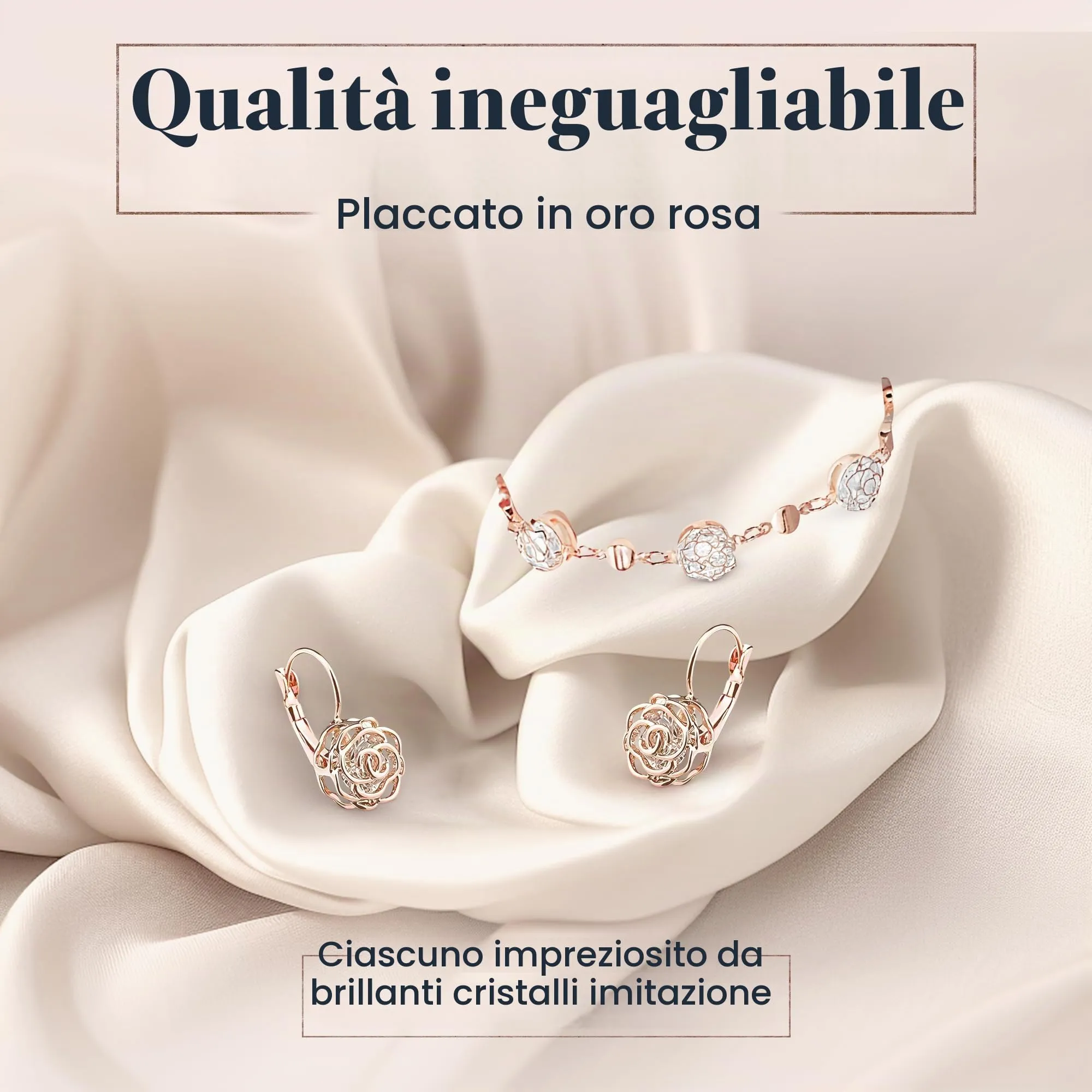 Crystalline Azuria Donna Parure Collana Orecchini e Bracciale Fiori Rose Cristalli 18ct Placcato Oro Rosa - immagine 5