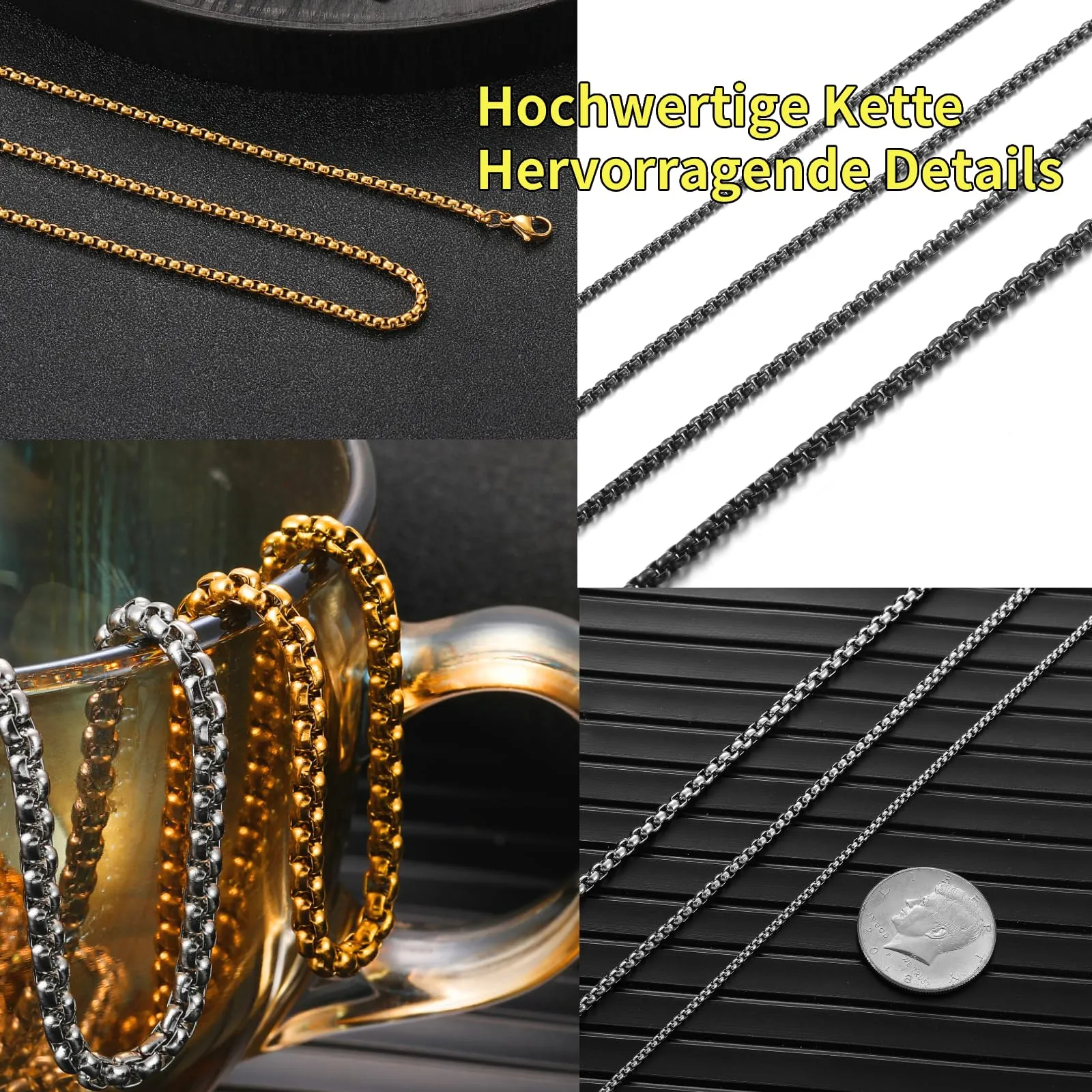 AFSTALR Collana a Maglia Veneziana in Acciaio Inossidabile, Argento, 2mm, 50cm - immagine 6
