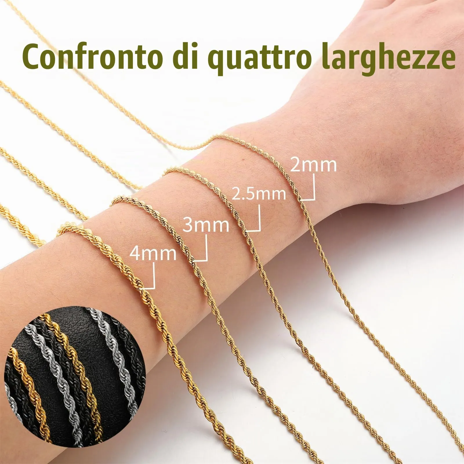 AFSTALR Collana Uomo Catena Twisted in Acciaio Inossidabile Argento 2.5mm, 45cm - immagine 4