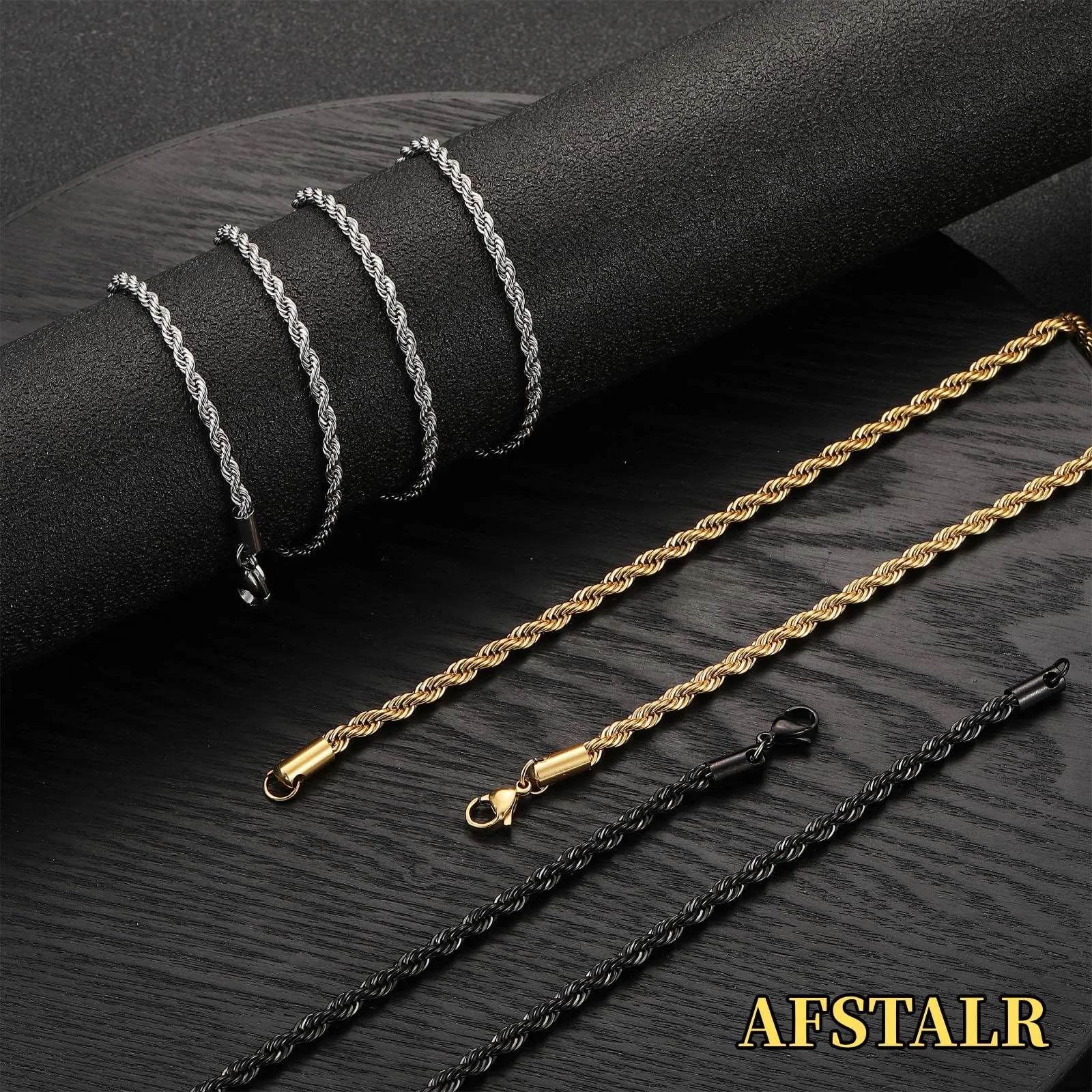 AFSTALR Collana Uomo Catena Twisted in Acciaio Inossidabile Argento, 2.5mm, 60cm - immagine 6