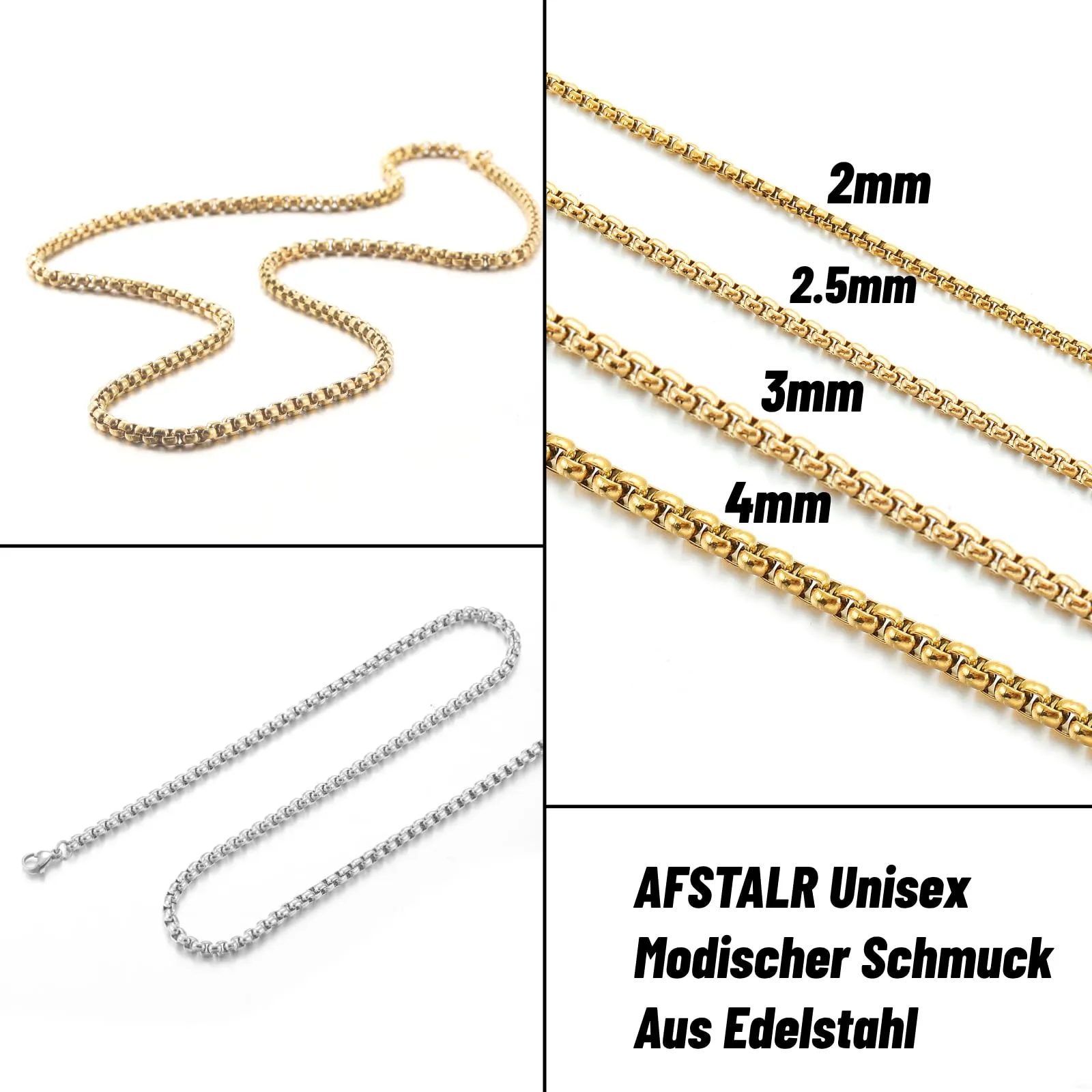 AFSTALR Collana in Acciaio Inossidabile Argento a Maglia Veneziana 2mm, 45cm - immagine 5