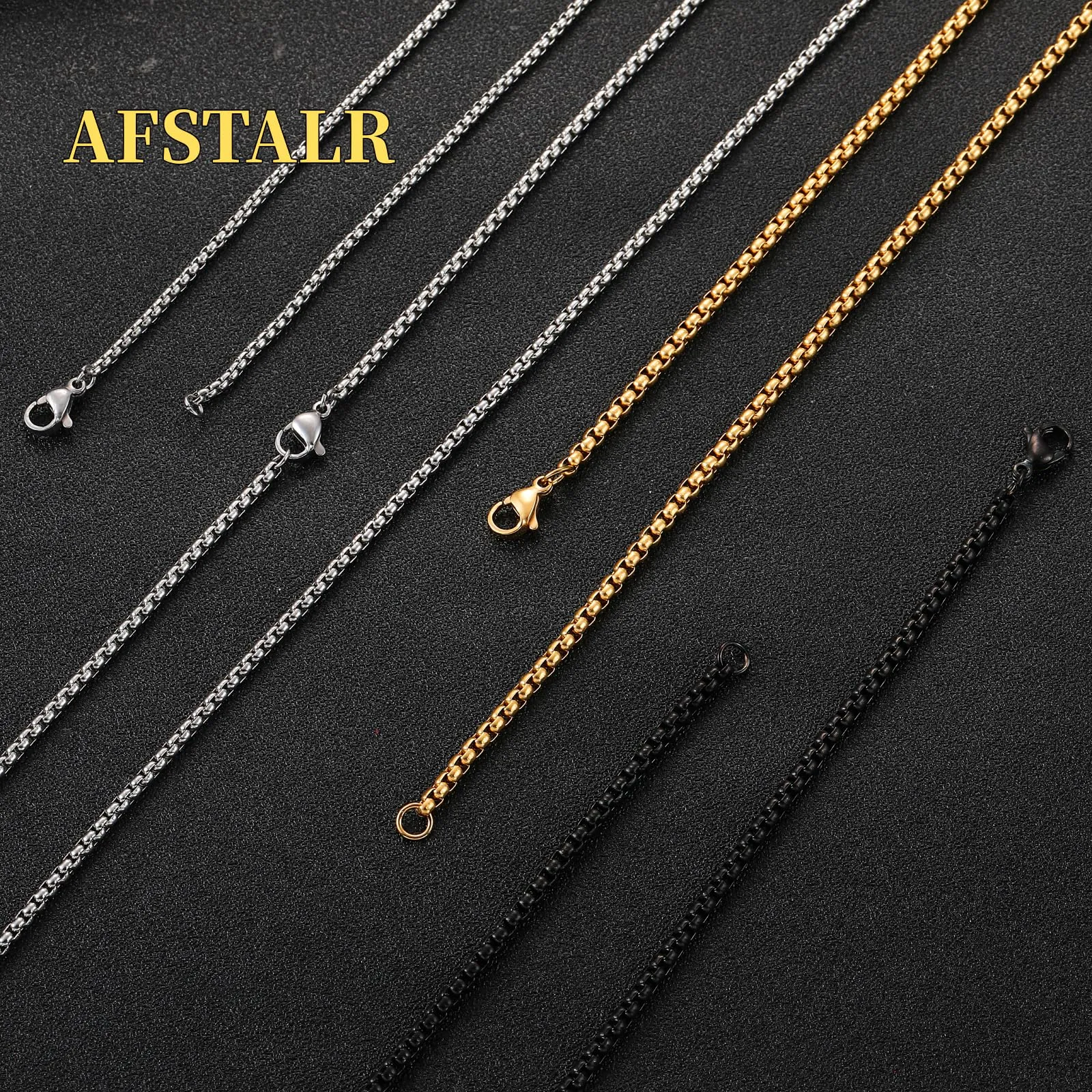 AFSTALR Collana a Maglia Veneziana in Acciaio Inossidabile Nero, 2.5mm, 50cm - immagine 2