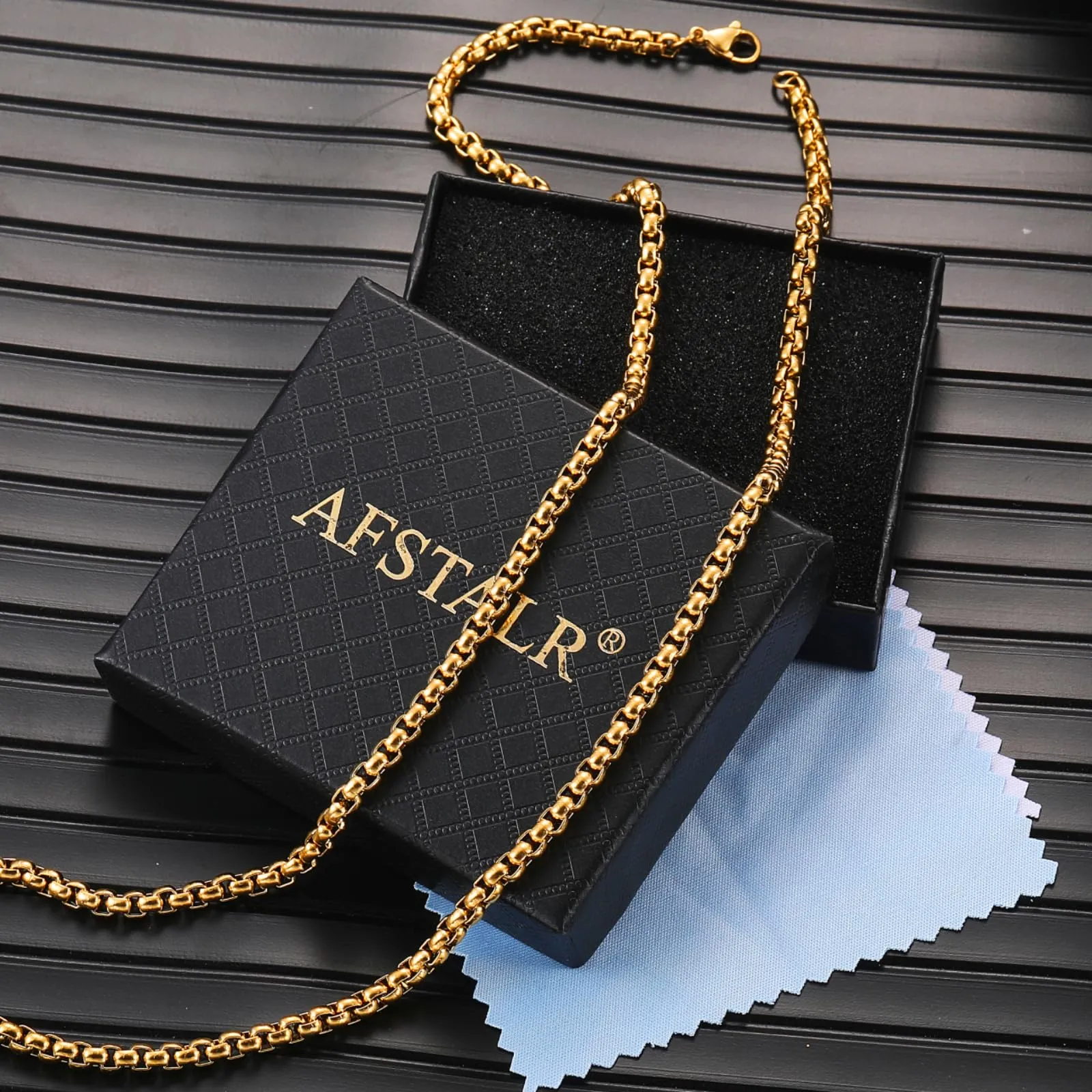 AFSTALR Collana in Acciaio Inossidabile Oro, Maglia Veneziana 4mm, 70cm - immagine 7