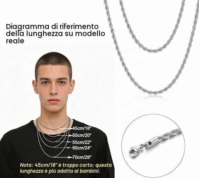 AFSTALR Collana Uomo Maglia Catena Twisted in Acciaio Inossidabile, Nero, 2mm x 70cm - immagine 3