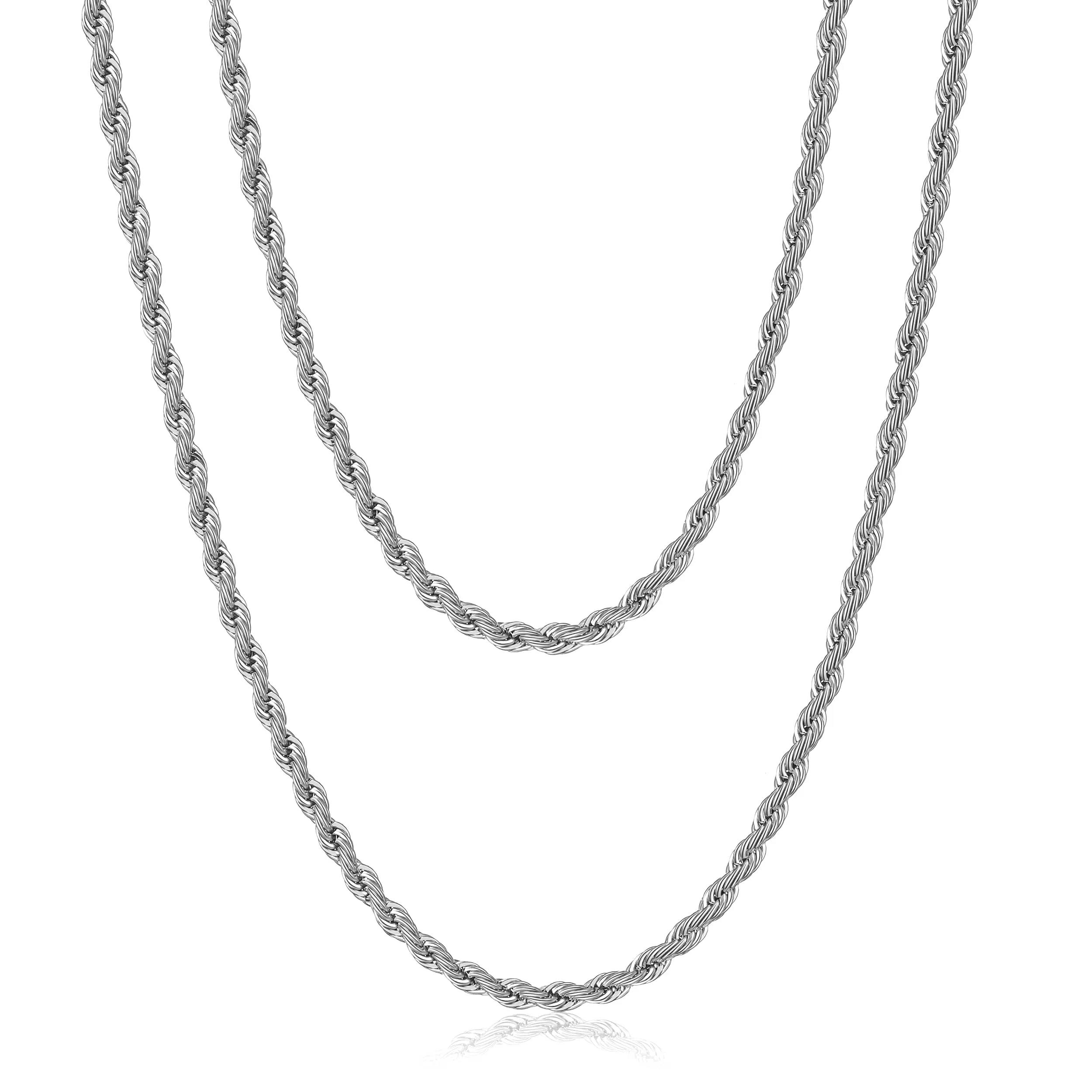 AFSTALR Collana Uomo Catena Twisted in Acciaio Inossidabile, Argento, 3mm, 70cm - immagine 1