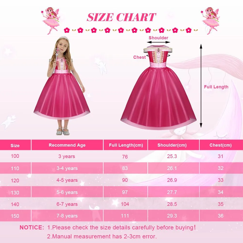 URAQT Costume Principessa Bella Addormentata per Bambina con Accessori, Rosa, 150cm - immagine 5