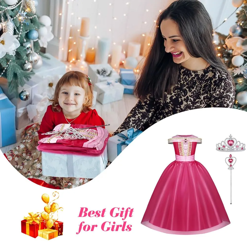 URAQT Costume Principessa Bella Addormentata per Bambina con Accessori, Rosa, 150cm - immagine 6
