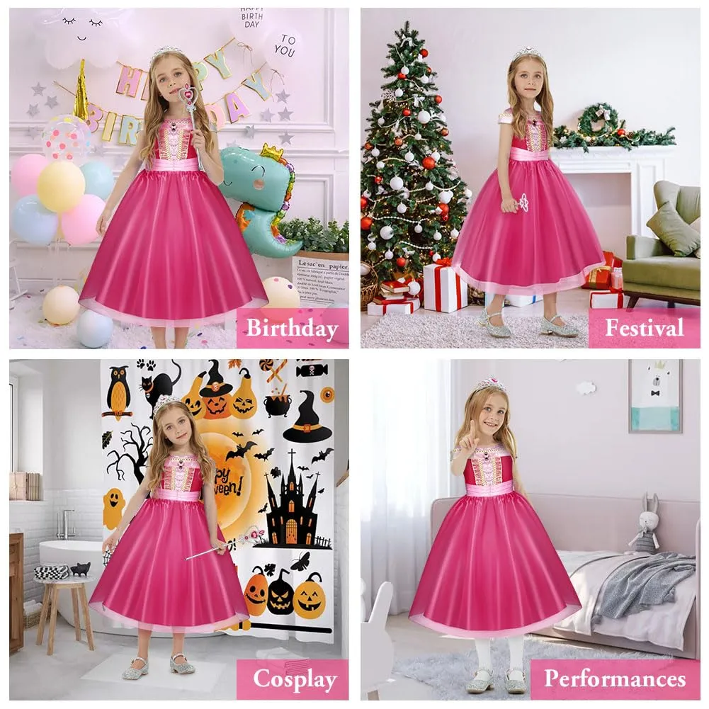 URAQT Costume Principessa Bella Addormentata per Bambina con Accessori, Rosa, 130cm - immagine 7