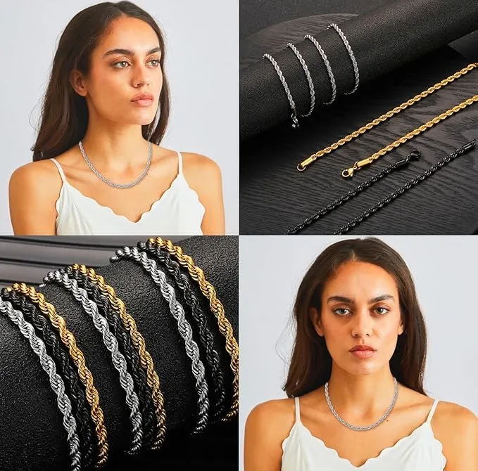 AFSTALR Collana Uomo Oro Maglia Catena Twisted 4mm Acciaio Inossidabile 55cm - immagine 2
