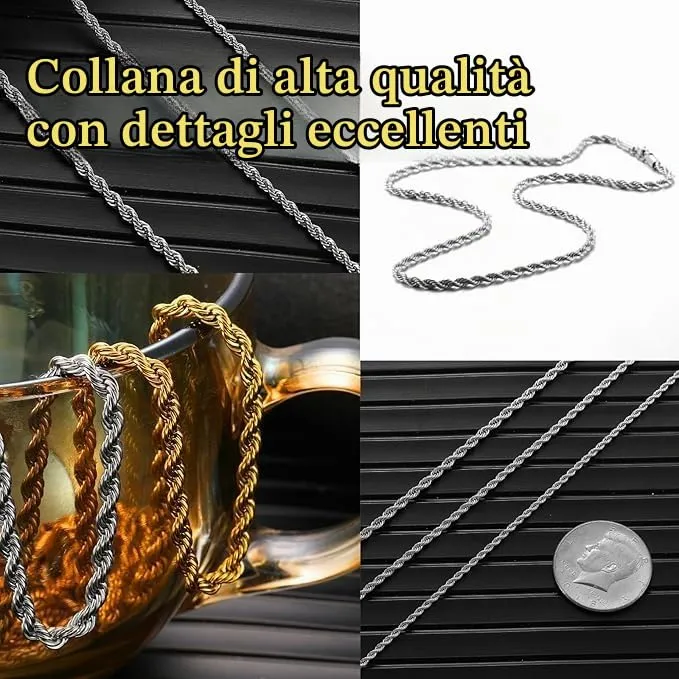 AFSTALR Collana Uomo Oro Maglia Catena Twisted 4mm Acciaio Inossidabile 55cm - immagine 3
