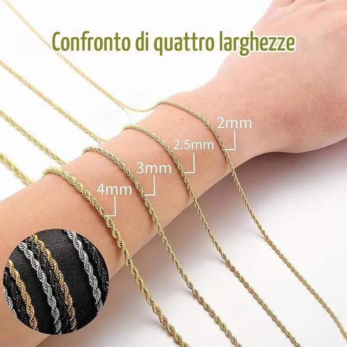 AFSTALR Collana Uomo Oro Maglia Catena Twisted 4mm Acciaio Inossidabile 55cm - immagine 5
