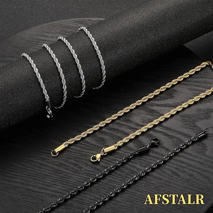 AFSTALR Collana Uomo Oro Maglia Catena Twisted 4mm Acciaio Inossidabile 55cm - immagine 6