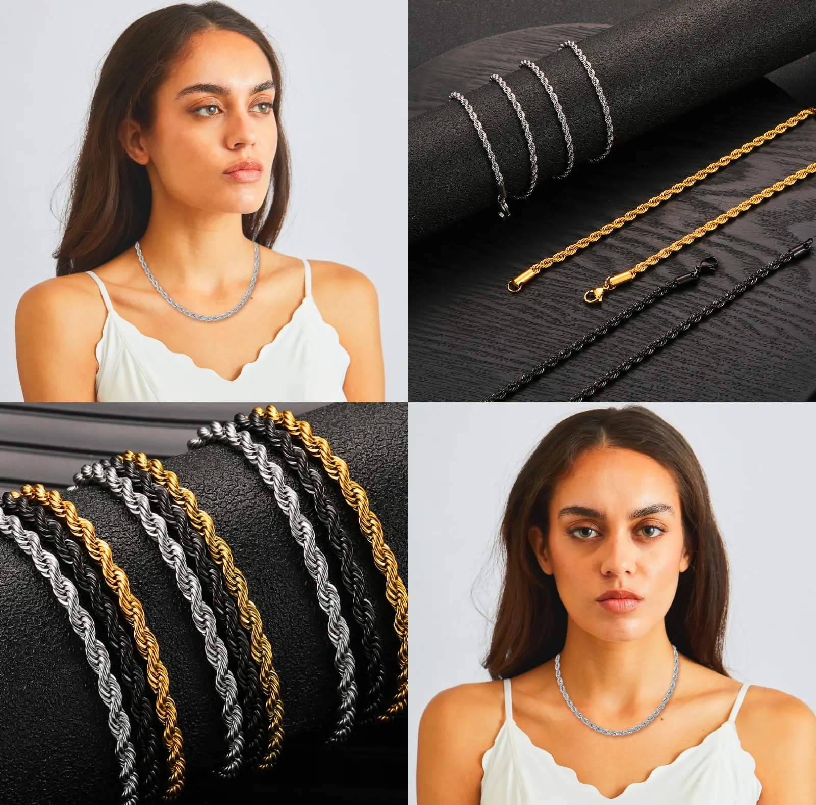 AFSTALR Collana Uomo Catena Twisted in Acciaio Inossidabile, Argento, 4mm x 70cm - immagine 2