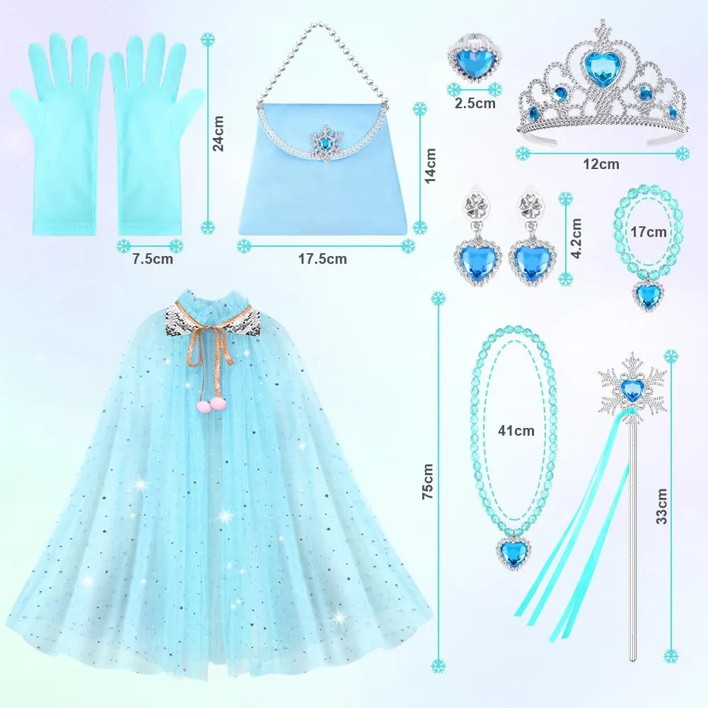 Vicloon Set Mantello da Principessa con 11 Accessori, Paillettes, Blu - immagine 2