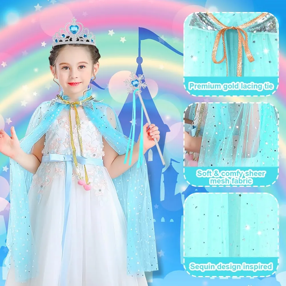 Vicloon Set Mantello da Principessa con 11 Accessori, Paillettes, Blu - immagine 3