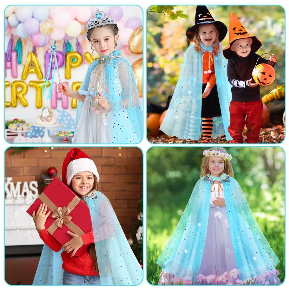 Vicloon Set Mantello da Principessa con 11 Accessori, Paillettes, Blu - immagine 7