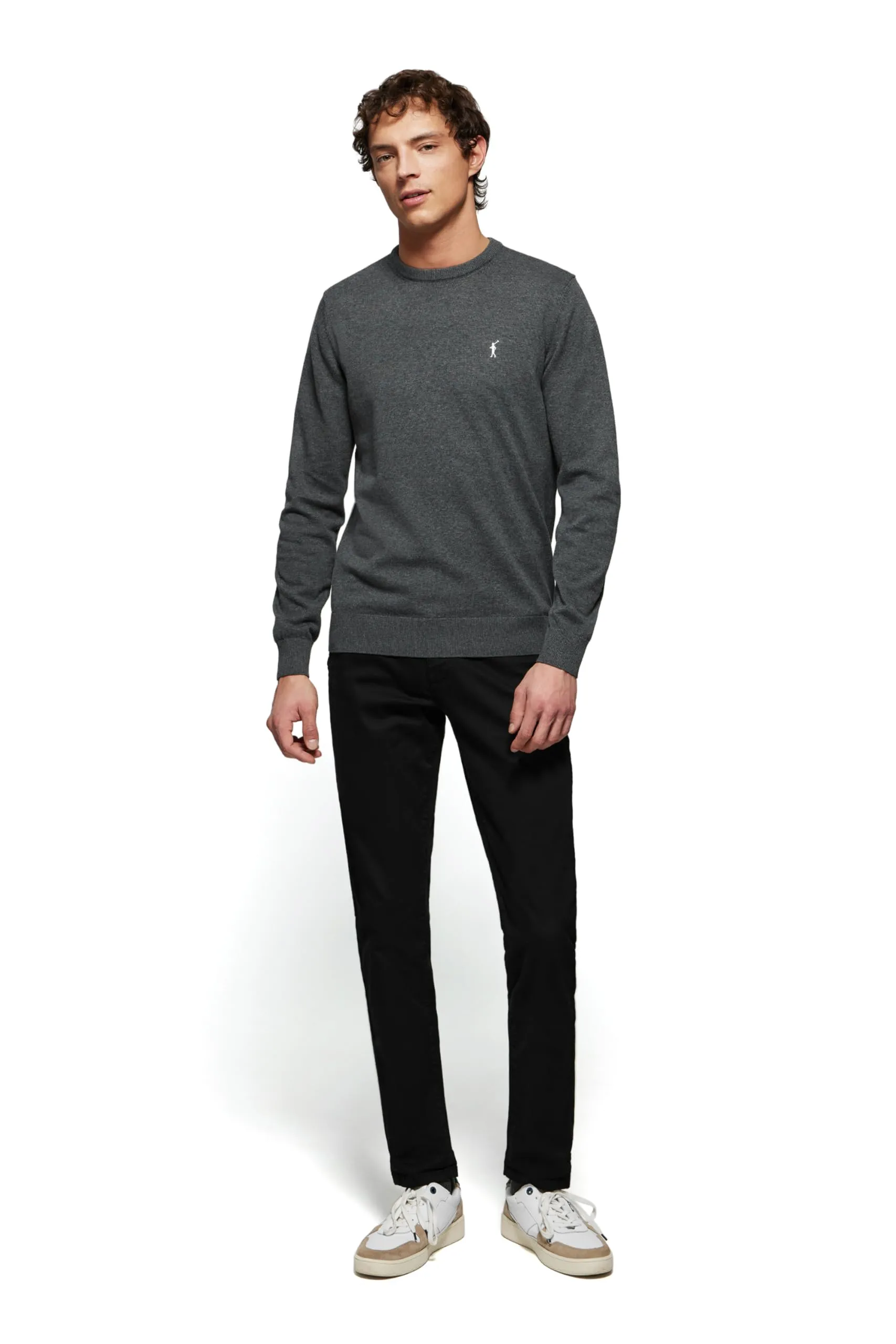 Polo Club Maglione Uomo Basico Grigio 100% Cotone con Logo Ricamato - immagine 2
