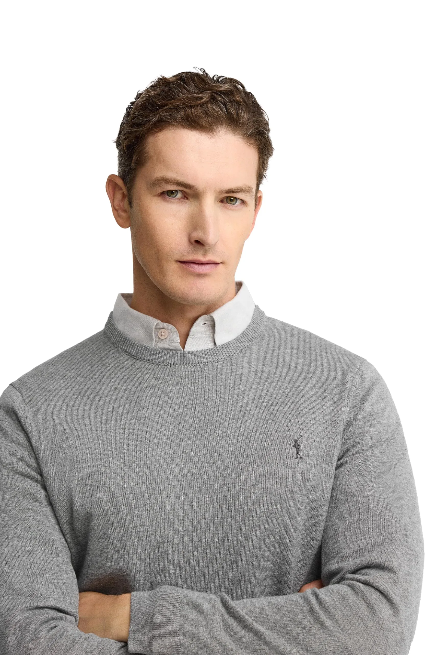 Polo Club Maglione Uomo Basico Grigio 100% Cotone con Logo Ricamato - immagine 3
