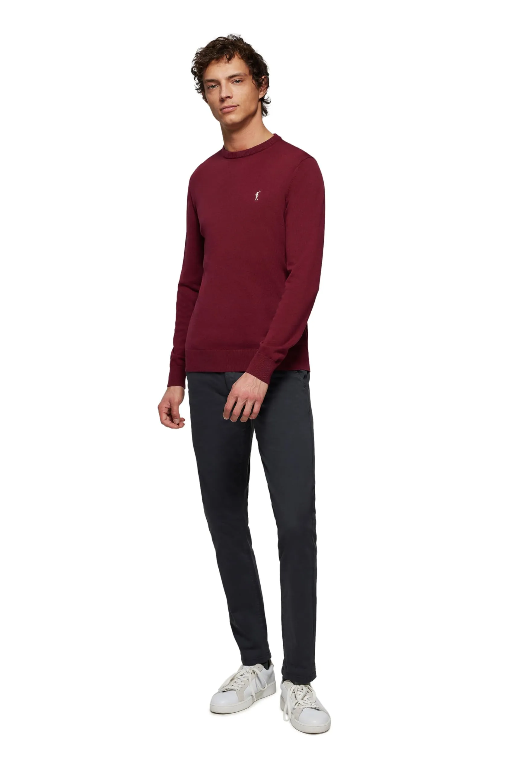 Polo Club Maglione Uomo Basico Borgogna 100% Cotone con Logo Ricamato - immagine 4