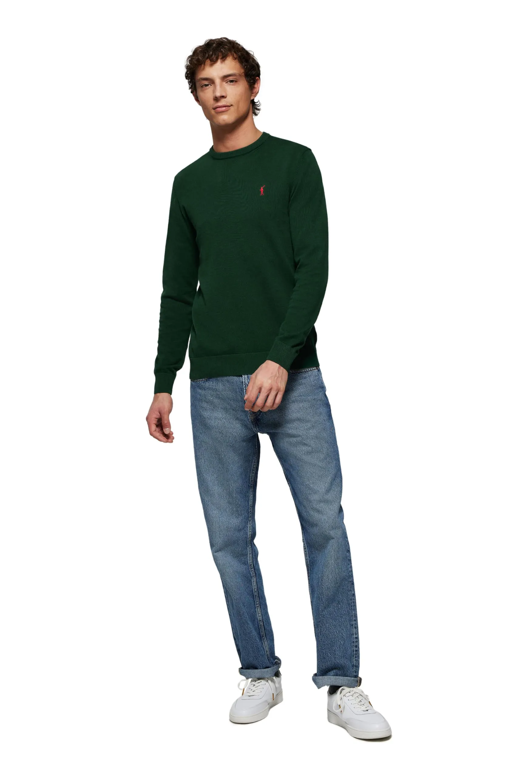Polo Club Maglione Uomo Basico Verde Bottiglia 100% Cotone con Logo Ricamato - immagine 4