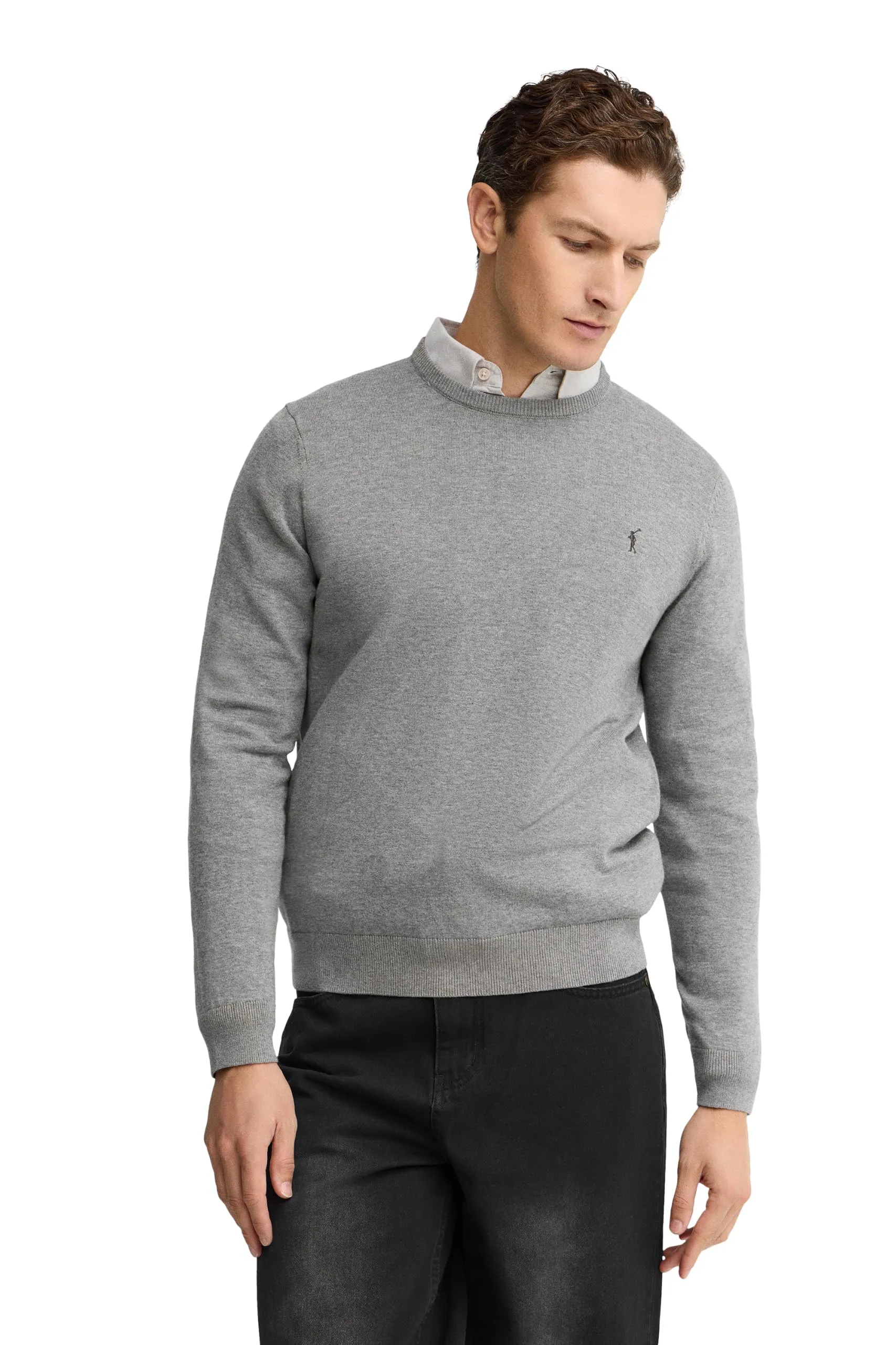 Polo Club Maglione Uomo Basico Grigio 100% Cotone con Logo Ricamato - immagine 1