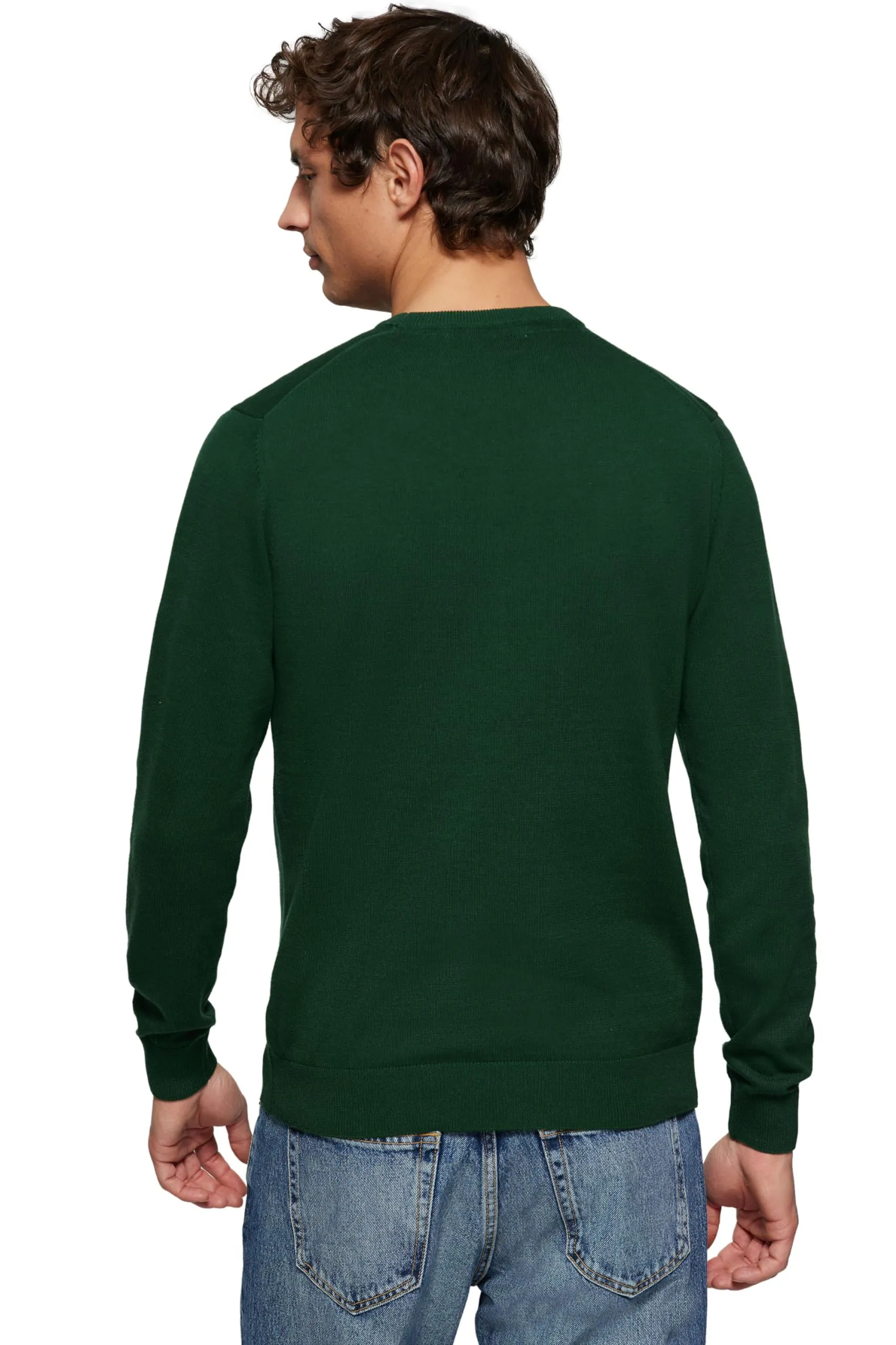 Polo Club Maglione Uomo Basico Verde Bottiglia 100% Cotone con Logo Ricamato - immagine 2