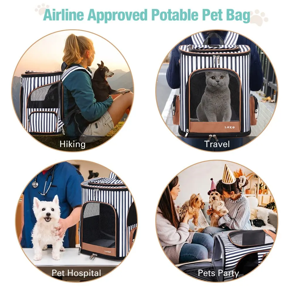 Lekesky Zaino Espandibile per Cani e Gatti, Large, fino a 8 kg, Traspirante e Pieghevole con 2 Tappetini, Righe - immagine 5