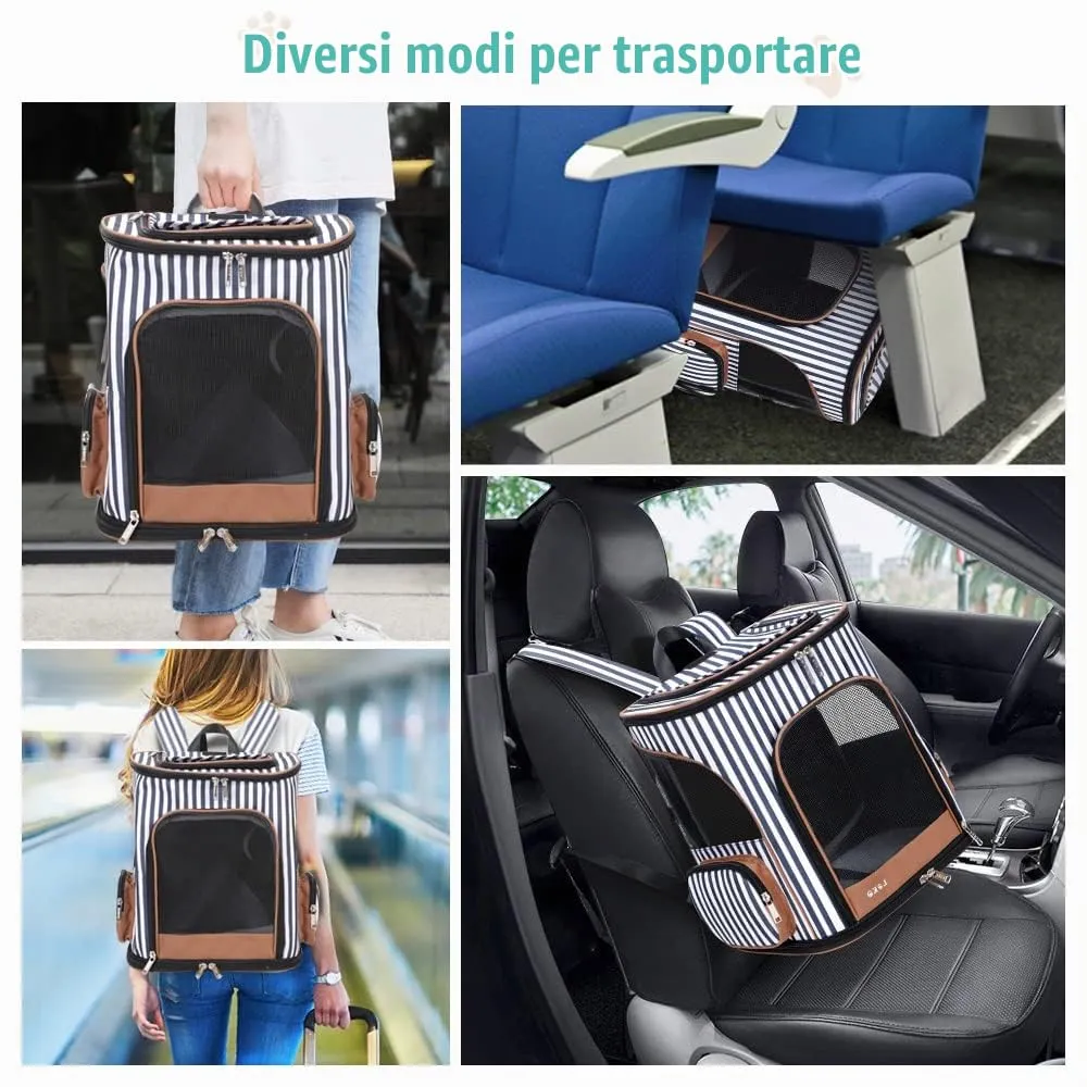 Lekesky Zaino Espandibile per Cani e Gatti, Large, fino a 8 kg, Traspirante e Pieghevole con 2 Tappetini, Righe - immagine 7
