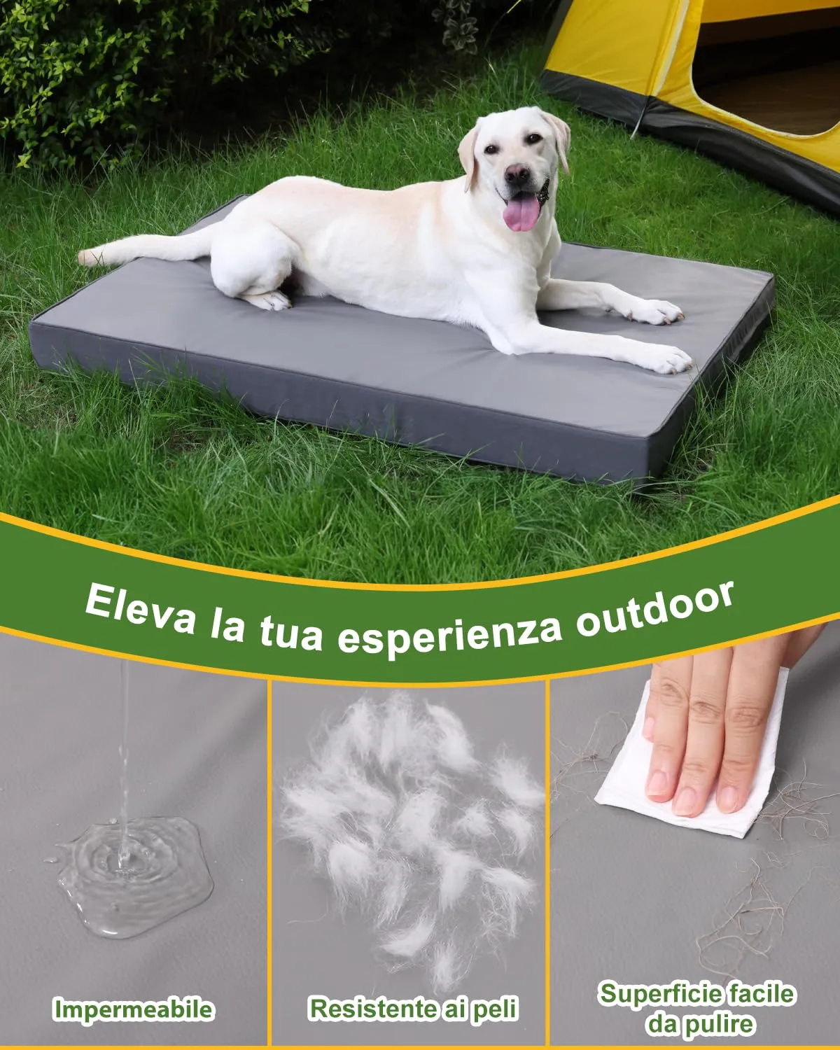 Favodormir Cuccia Cane Interno Impermeabile, Cuscino Ortopedico in Ecopelle, Grigio, 88 x 55 x 7 cm - immagine 2