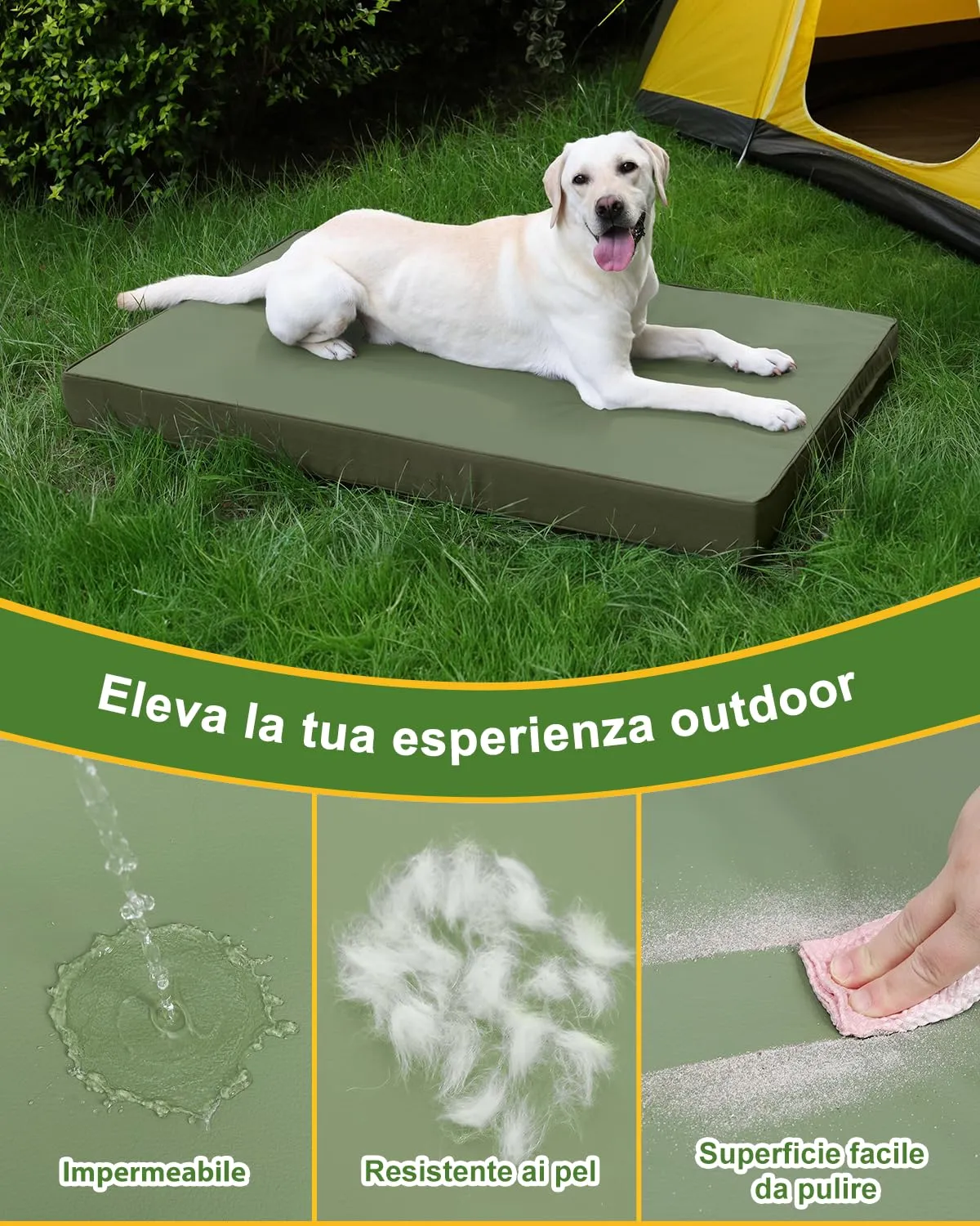 Favodormir Cuccia Cane Interno Ortopedica in Ecopelle Impermeabile, Verde, 119x73x9cm - immagine 2