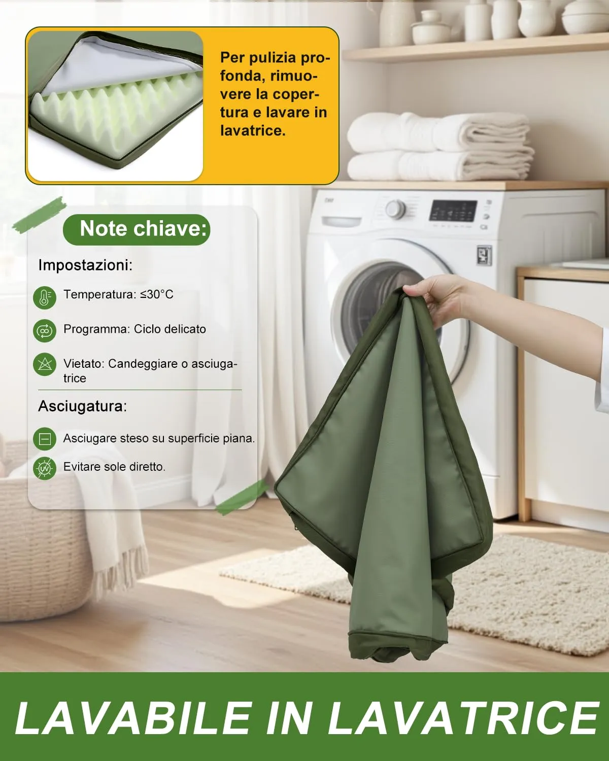Favodormir Cuccia Cane Interno Ortopedica in Ecopelle Impermeabile, Verde, 119x73x9cm - immagine 5
