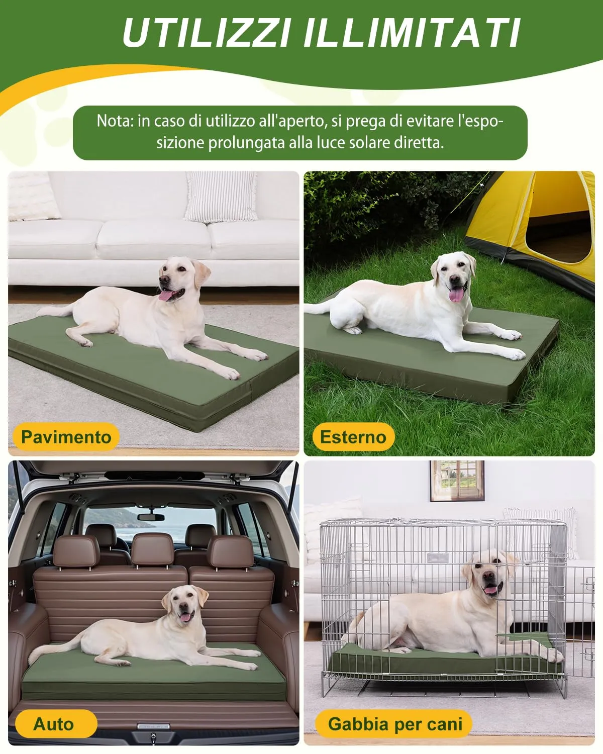 Favodormir Cuccia Cane Interno Ortopedica in Ecopelle Impermeabile, Verde, 119x73x9cm - immagine 7