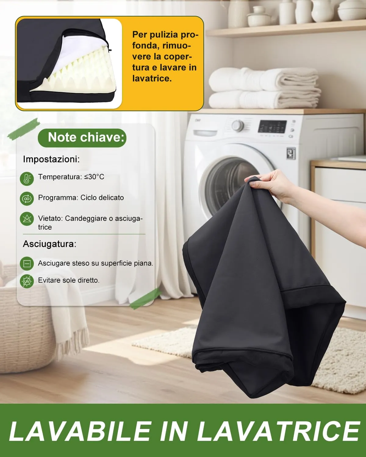 Favodormir Cuccia Cane Interno Ortopedica in Ecopelle Impermeabile, Nero, 119 x 73 x 9 cm - immagine 6