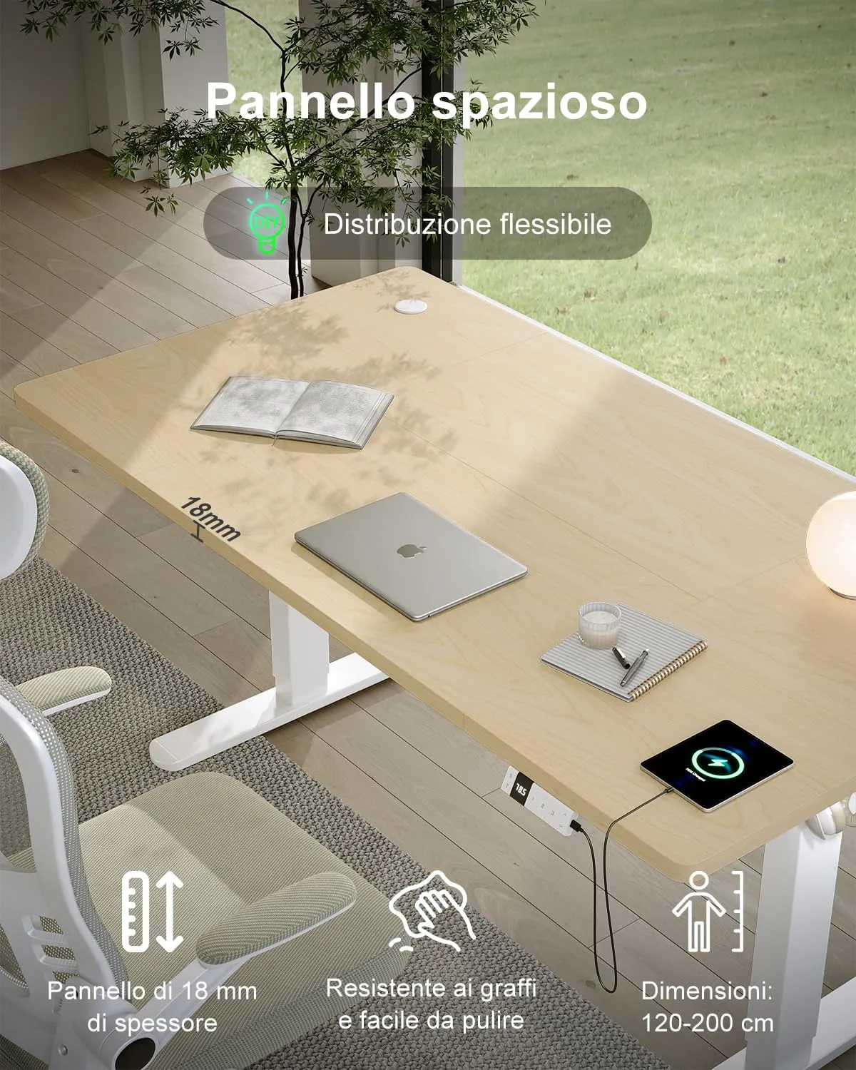 Devoko Scrivania Regolabile in Altezza 120x80 cm Rovere con Ruote - immagine 6