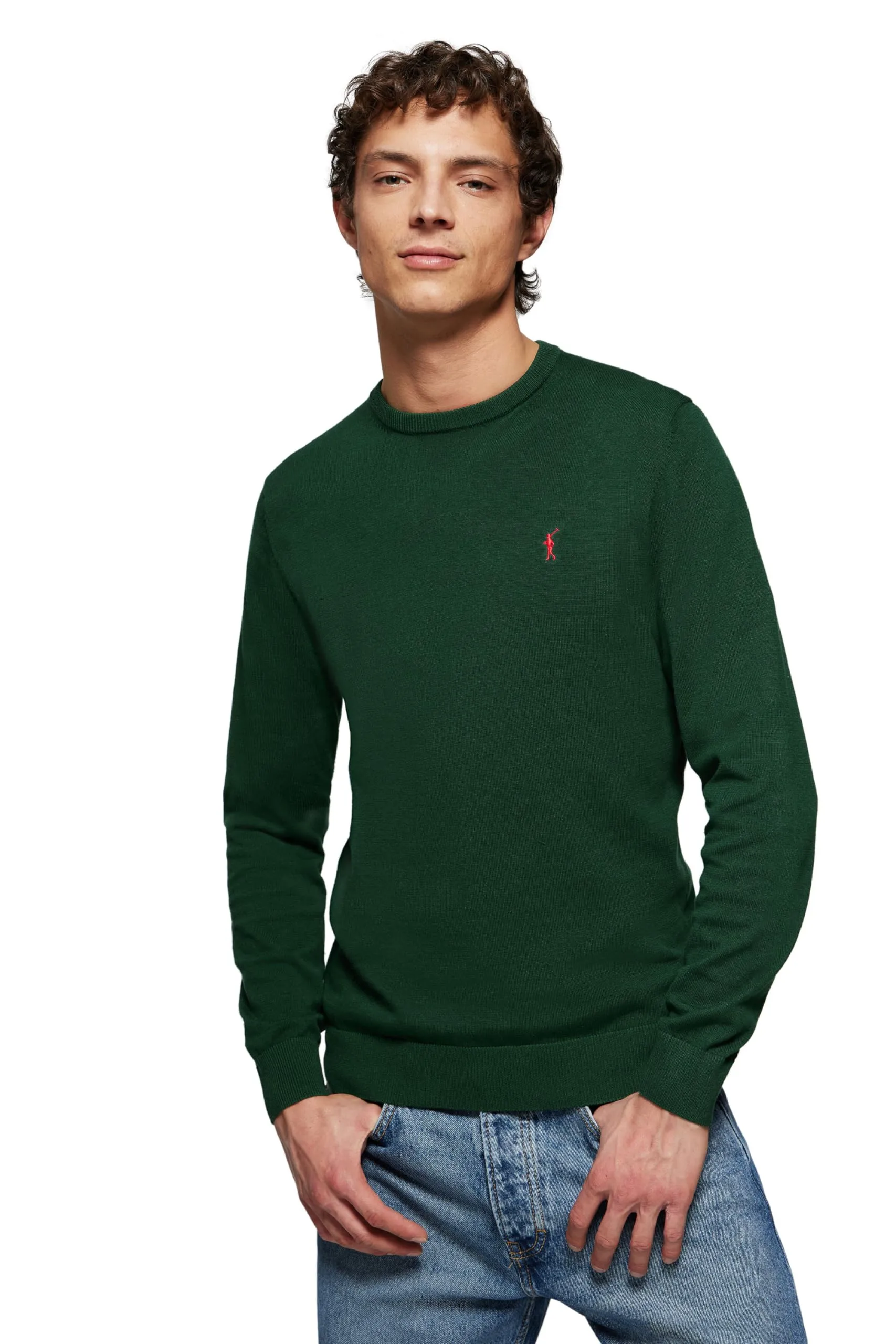 Polo Club Maglione Uomo Basico Verde Bottiglia 100% Cotone con Logo Ricamato - immagine 1