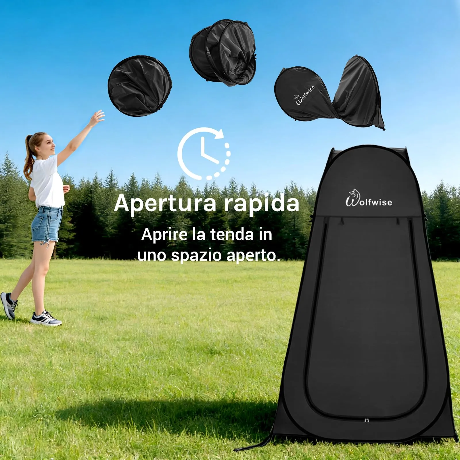 Wolfwise Tenda Pop-Up per Campeggio, Spogliatoio, Doccia e WC, 120 x 120 x 190 cm, Nero - immagine 8