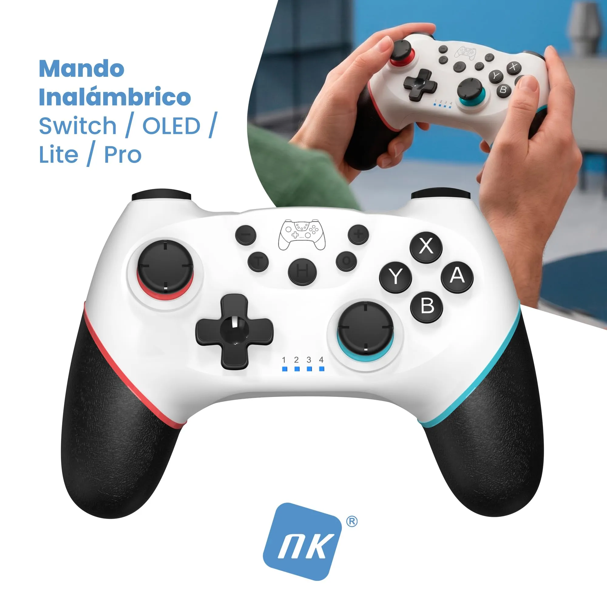 NK Telecomando Switch Wireless per Switch, OLED, Lite, Pro, Bluetooth, 6 assi, Macro, Turbo, Doppia Vibrazione, Bianco - immagine 2