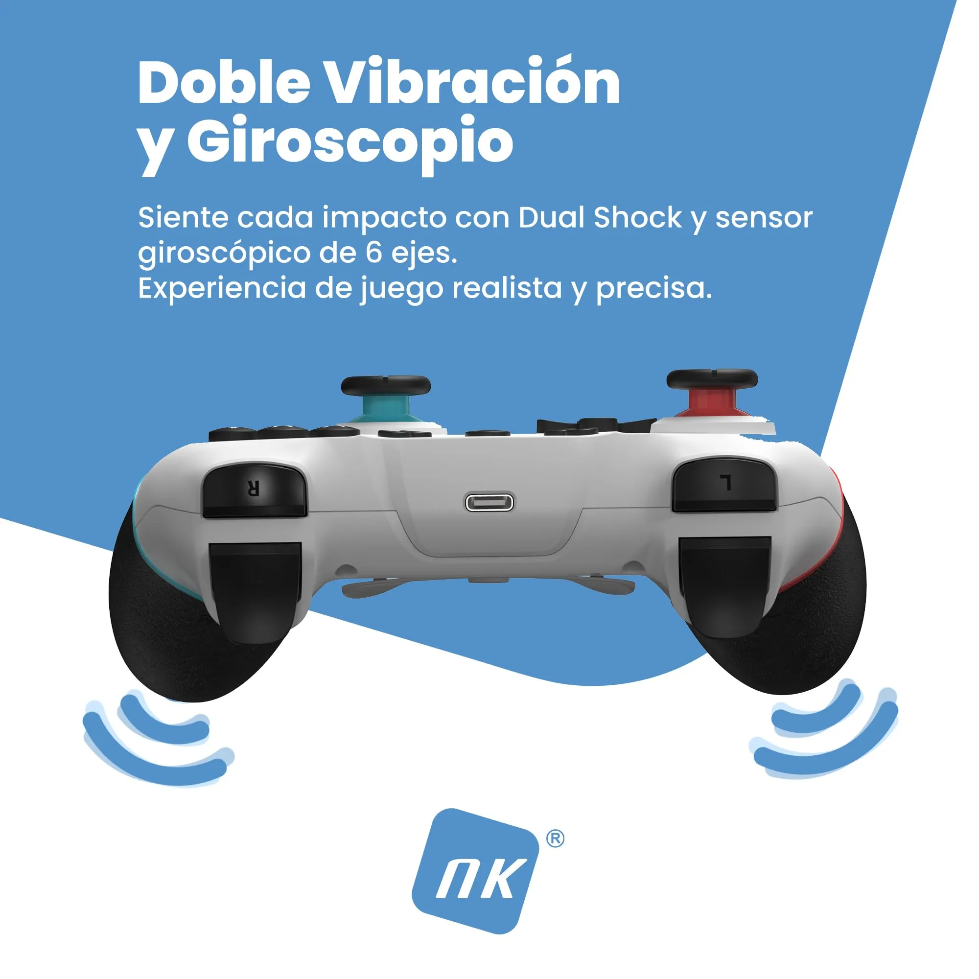NK Telecomando Switch Wireless per Switch, OLED, Lite, Pro, Bluetooth, 6 assi, Macro, Turbo, Doppia Vibrazione, Bianco - immagine 7