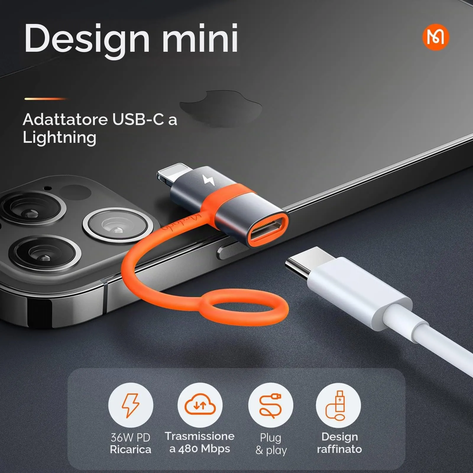 Mcdodo Adattatore USB-C a Lightning, PD 36W Ricarica Rapida e Sincronizzazione - immagine 2